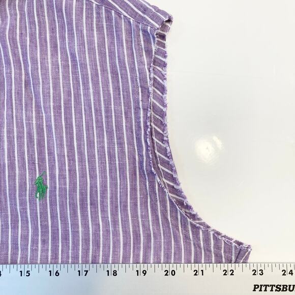 nwot RALPH LAUREN Shirt Dress Tunic M Linen Purple Stripe Logo RawEdge Button-Up - Picture 8 of 9